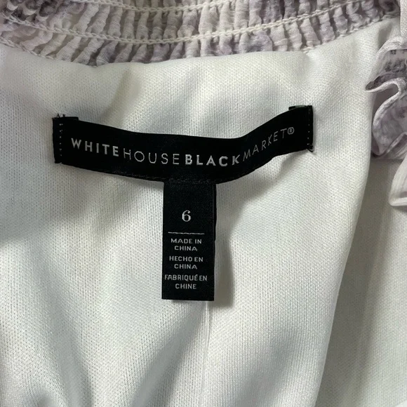 WHBM Lavender & White Snake Print Long Sleeve Blouson Dress Ruffle Neckline Sz 6 - Picture 7 of 12